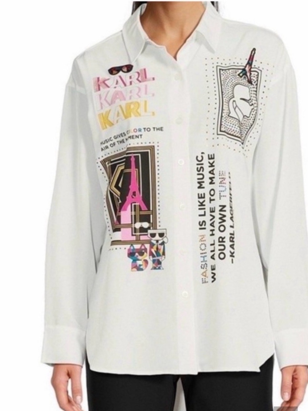 Limited edition NWOT Karl Lagerfeld White Pop-Art Graphic Button Shirt